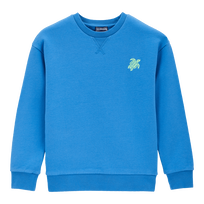 Baumwoll-Sweatshirt mit Rundhalsausschnitt und aufgestickter Schildkröte für Jungen Ozean Vorderansicht