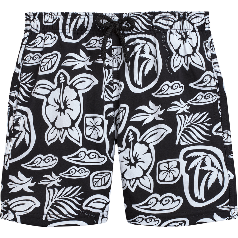 Pantaloncini Mare Bambino Elasticizzati Tahiti Turtles - Costume Da Bagno - Jirise - Nero