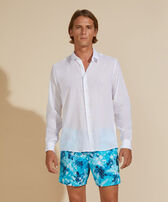 Unisex Cotton Voile Lightweight Shirt Solid White front worn view