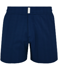 Bañador corto elástico con cintura lisa y estampado Prince de Galles para hombre Midnight blue vista frontal