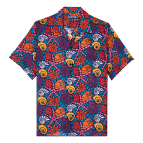 Camicia bowling uomo in lino Noumea Sea Shells Blu marine vista frontale