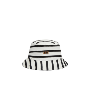 Unisex Linen Bucket Hat Micro Ronde des Tortues Rayée White back view