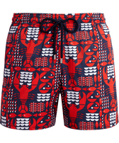 Men Stretch Swim Trunks Graphic Lobsters Navy front view