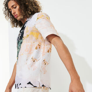 Camisa de bolos de lino con estampado Distortive Water para hombre - Vilebrequin x Highsnobiety Wild stone detalles vista 5