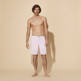Men Tencel Cotton Bermuda Shorts Solid Tea pink front worn view