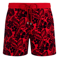 Men Swim Shorts Flocked Flowers Poppy red front view