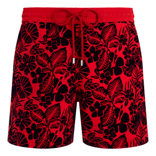 Men Swim Shorts Flocked Flowers Poppy red front view