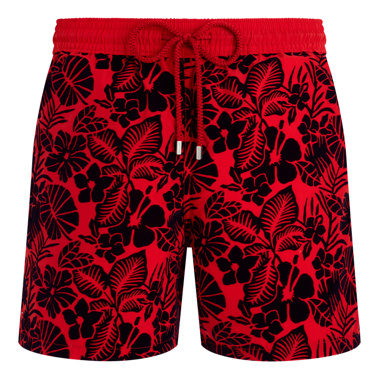 Vilebrequin Men Swim Shorts Flocked Flowers - Moorea - Red - Size S