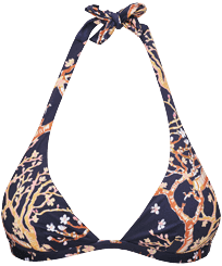 Women Halter Bikini Top Sweet Blossom Navy front view