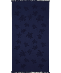 Beach Towel in Organic Cotton Turtles Jacquard Navy front view