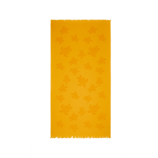 Beach Towel in Organic Cotton Turtles Jacquard Mango front view
