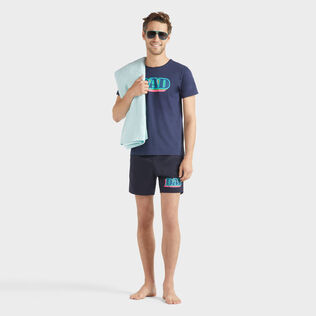 Bañador corto elástico con estampado Dad and Son para hombre Azul marino detalles vista 1