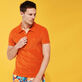 Polo de color liso en tejido jacquard para hombre Rust vista frontal desgastada