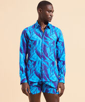 Men Linen Shirt Les Draps Froissés Neptune blue front worn view