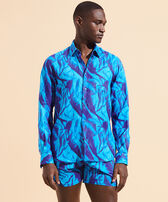 Camisa de lino con estampado Les Draps Froissés para hombre Azul neptuno vista frontal desgastada