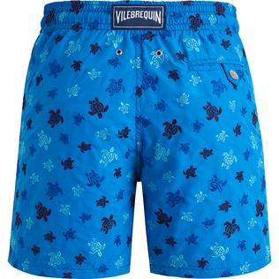 Maillot de bain homme brodé Ronde des Tortues Bleu neon vue de dos