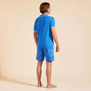 Men Organic Knit Cotton Polo Solid Earthenware back worn view