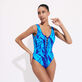 Women One-piece Swimsuit Les Draps Froissés Neptune blue front worn view