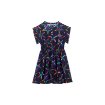 Girls Viscose Long Dress Disco Stars Navy front view