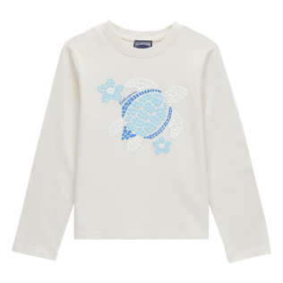 Girls Cotton T-shirt Turtles Flowers Off white front view