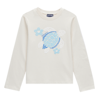 T-Shirt aus Baumwolle mit Schildkröten- und Blumen-Print für Mädchen Off white Vorderansicht