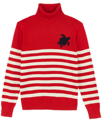 Men Striped Wool Turtleneck Pullover Jacquard Tortue Rot Vorderansicht