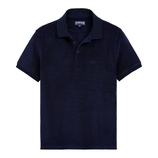 Men Terry Cloth Polo Shirt Solid Navy front view