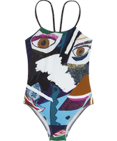Bañador de una sola pieza con estampado Envoûtement para niña - Vilebrequin x Deux Femmes Noires Purple blue vista frontal