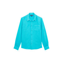Camicia uomo in lino tinta unita Disco green vista frontale