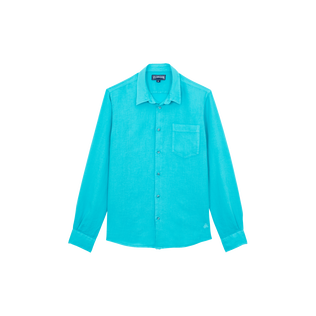 Camicia uomo in lino tinta unita Disco green vista frontale