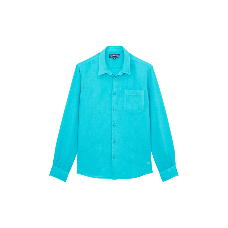 Vilebrequin Men Linen Shirt Solid - Caroubis - Green - Size L