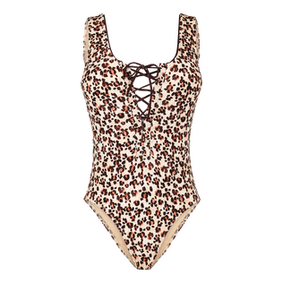Bañador de una sola pieza con estampado Turtles Leopard para mujer Straw vista frontal