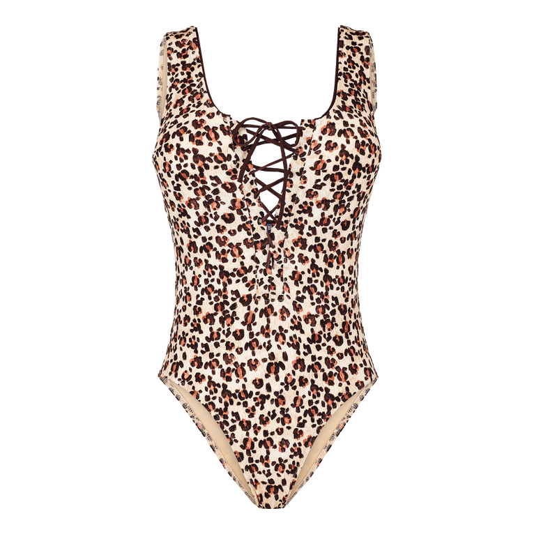Women One-piece Swimsuit Turtles Leopard - Fox - Yellow - Size L - Vilebrequin