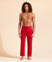 Unisex Linen Pants Solid Moulin rouge front worn view