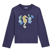 Camiseta de algodón con estampado Mosaïque para niña Azul marino vista frontal