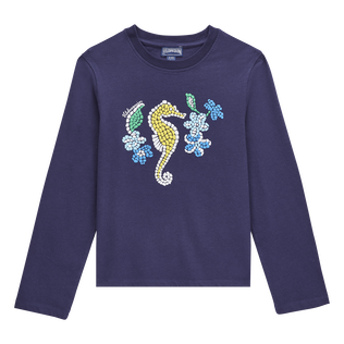 Mosaïque T-Shirt aus Baumwolle für Mädchen Marineblau Vorderansicht