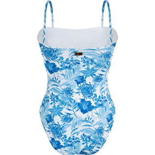 Bañador estilo bustier de una sola pieza con estampado Tahiti Flowers para mujer Blanco vista trasera
