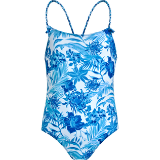 女童 Tahiti Flowers 连体泳衣 White 正面图