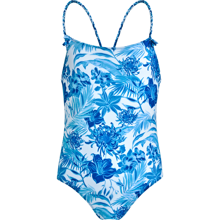 Girls One-piece Swimsuit Tahiti Flowers - Swimming Trunk - Gom - White - Size 14 - Vilebrequin