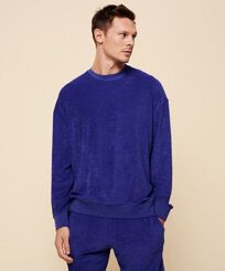 Solid Unisex-Sweatshirt aus Frottee Purple blue Vorderseite getragene Ansicht