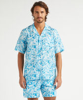 Men Cotton Silk Bowling Shirt Iced Turtles White front worn view