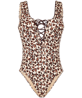 Bañador de una sola pieza con estampado Turtles Leopard para mujer Straw vista frontal