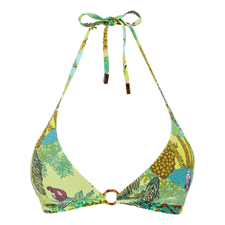 Top de bikini anudado alrededor del cuello con estampado Jungle Rousseau para mujer Jengibre vista frontal