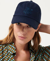 Unisex Cap Solid Navy women front worn view