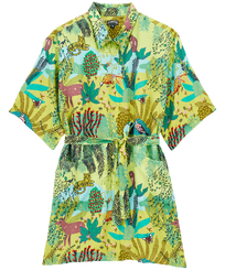 Mujer Autros Estampado - Vestido camisero de lino con estampado Jungle Rousseau para mujer, Jengibre vista frontal