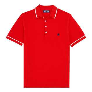 Men Organic Knit Cotton Polo Solid Poppy red front view