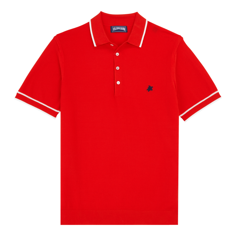 Men Knit Cotton Polo Solid - Pezou - Red