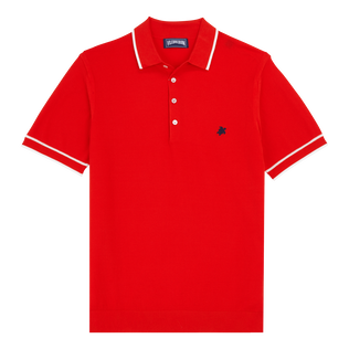 Men Knit Cotton Polo Solid Poppy red front view