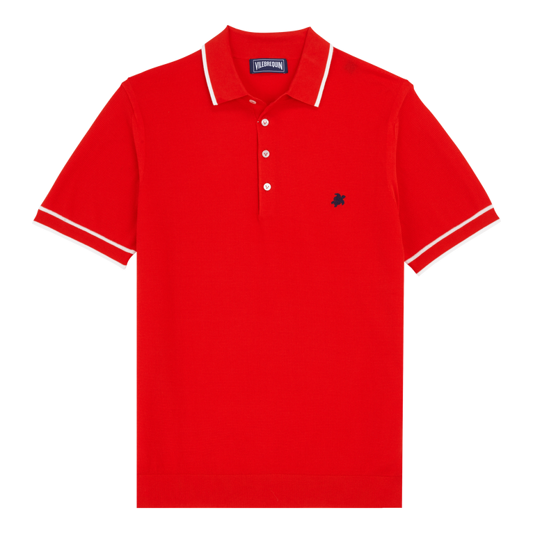 Men Knit Cotton Polo Solid - Polo - Pezou - Red - Size XL - Vilebrequin