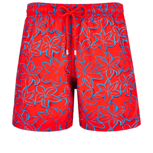 Men Swim Trunks Embroidered Raiatea - Limited Edition Poppy red front view